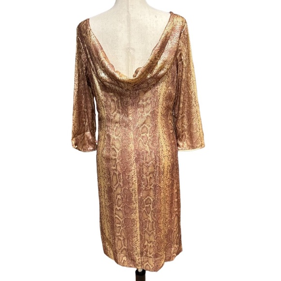 Tahari Sequin Snake Print Sheath Dress With Drape Back - Picture 7 of 12
